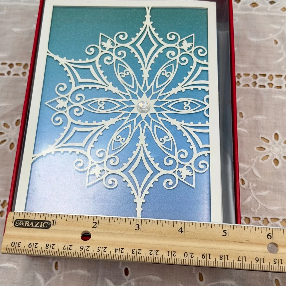 Papyrus Snowflake Holiday Cards Blue Ombre Laser Cut Gem 8ct Set 5x7 New